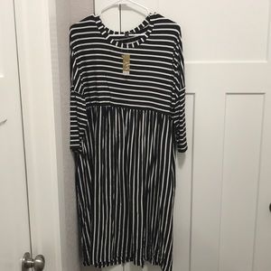 Black and white striped midi dress.